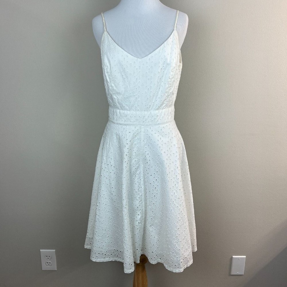 Hugo Buscati Dress 8 White‎ Eyelet A-Line Fit & Flare Sleeveless Above Knee